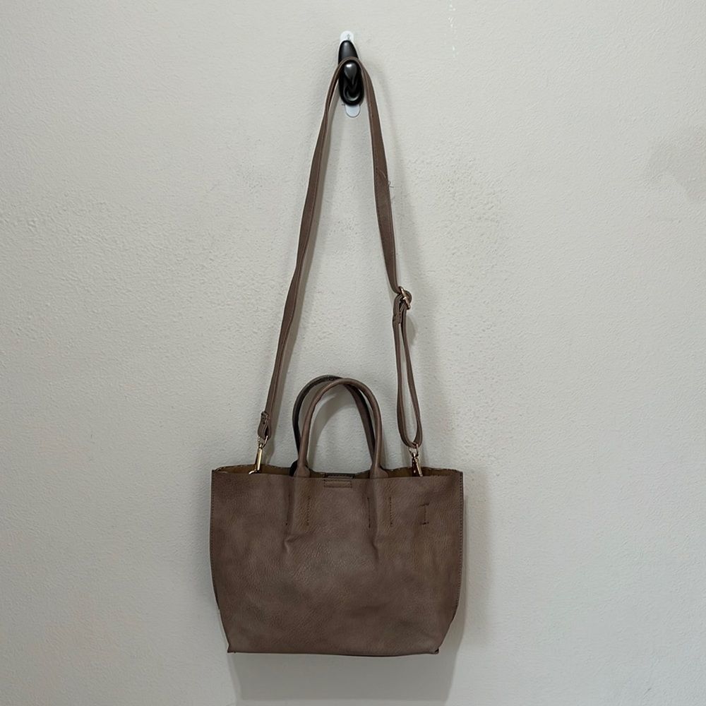 Brown Faux Leather Purse with Zipper Pouch